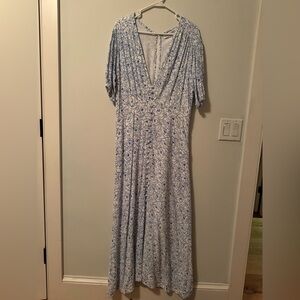 Faithfull the Brand Blue and White Long Sleeve Dress